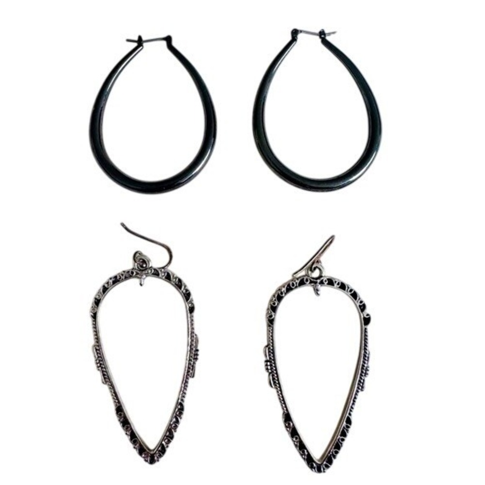 Bundle of 2‎ - Gunmetal Hoop & Silver Filigree Drop Earrings